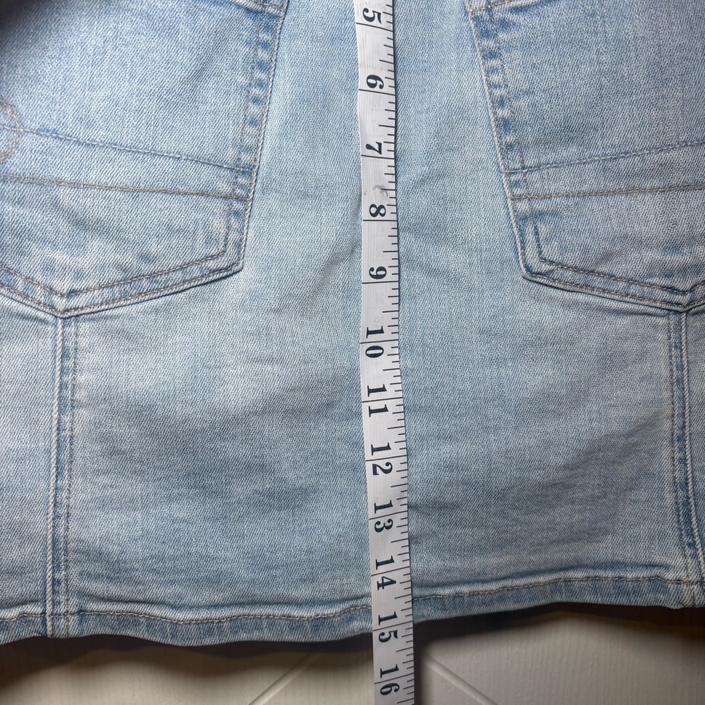 AE Button Front High Waisted Denim Mini Skirt Super Stretch Blue Sz8 Western - Picture 3 of 7